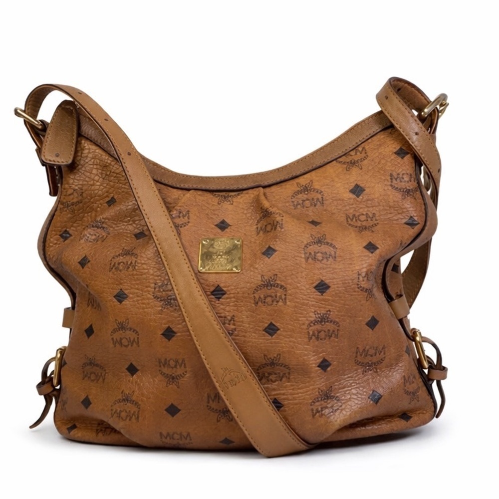 MCM Brown Crossbody Bag with Iconic Monogram and Adjustable Strap